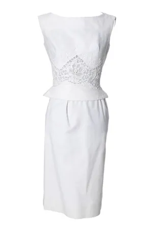 1960's Vintage Carlye White Pique Peplum & Lace 2 Piece Dress