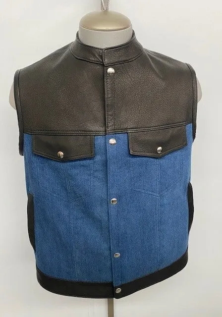 #3421X - Men's Leather & Denim Vest