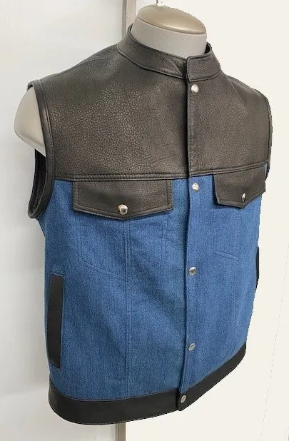 #3421X - Men's Leather & Denim Vest