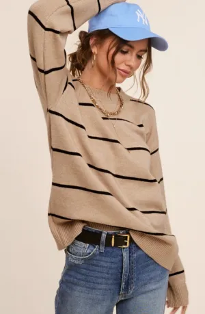 Aleese Striped Oversized Sweater: Cookie Dough