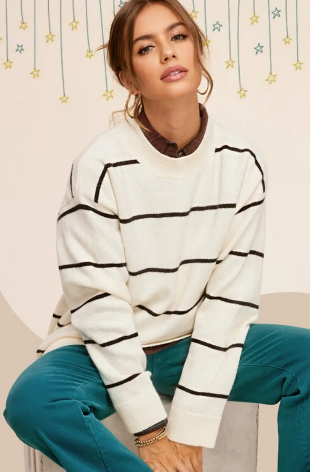 Aleese Striped Oversized Sweater: Powder