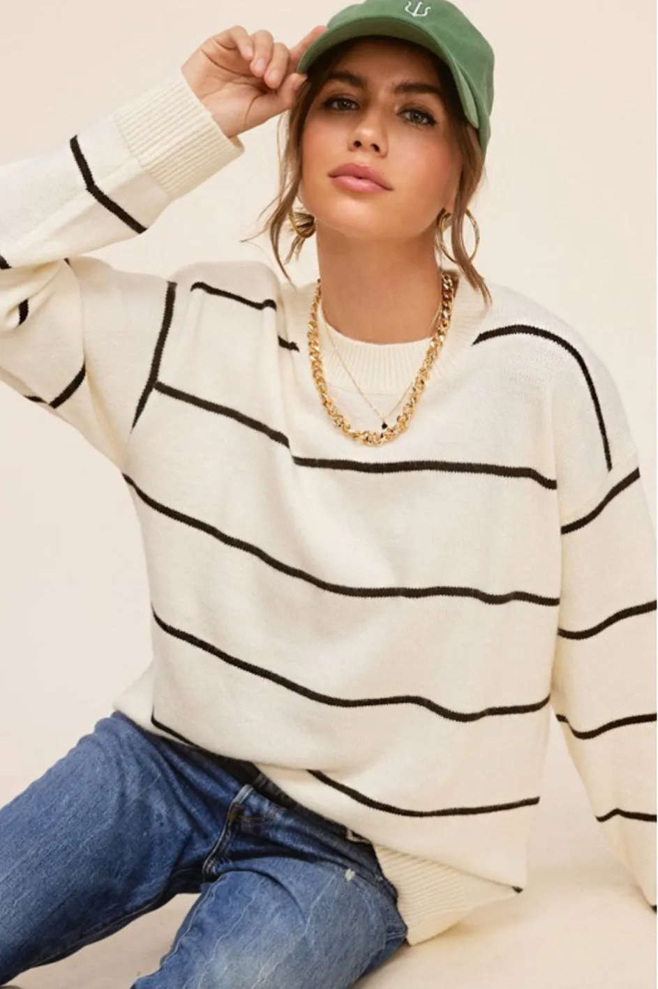 Aleese Striped Oversized Sweater: Powder