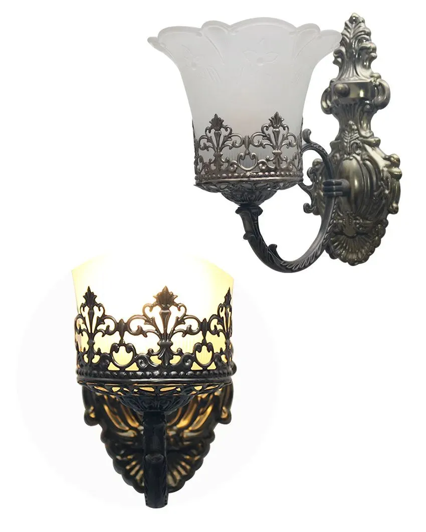 Antique Decorative Tulip Milky Shade Metal Wall Light