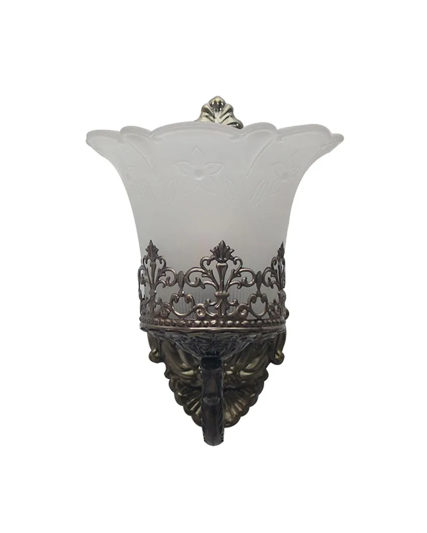 Antique Decorative Tulip Milky Shade Metal Wall Light