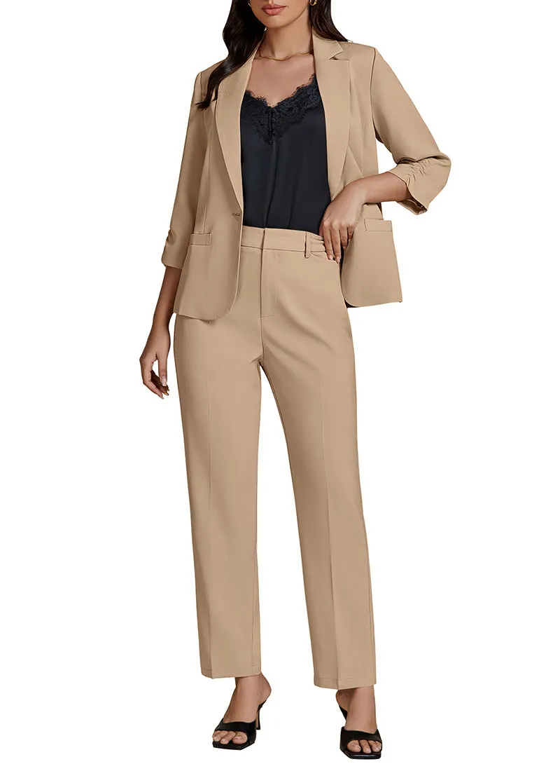 Beige Two piece set of women's 3/4 sleeve business coat and pants suit