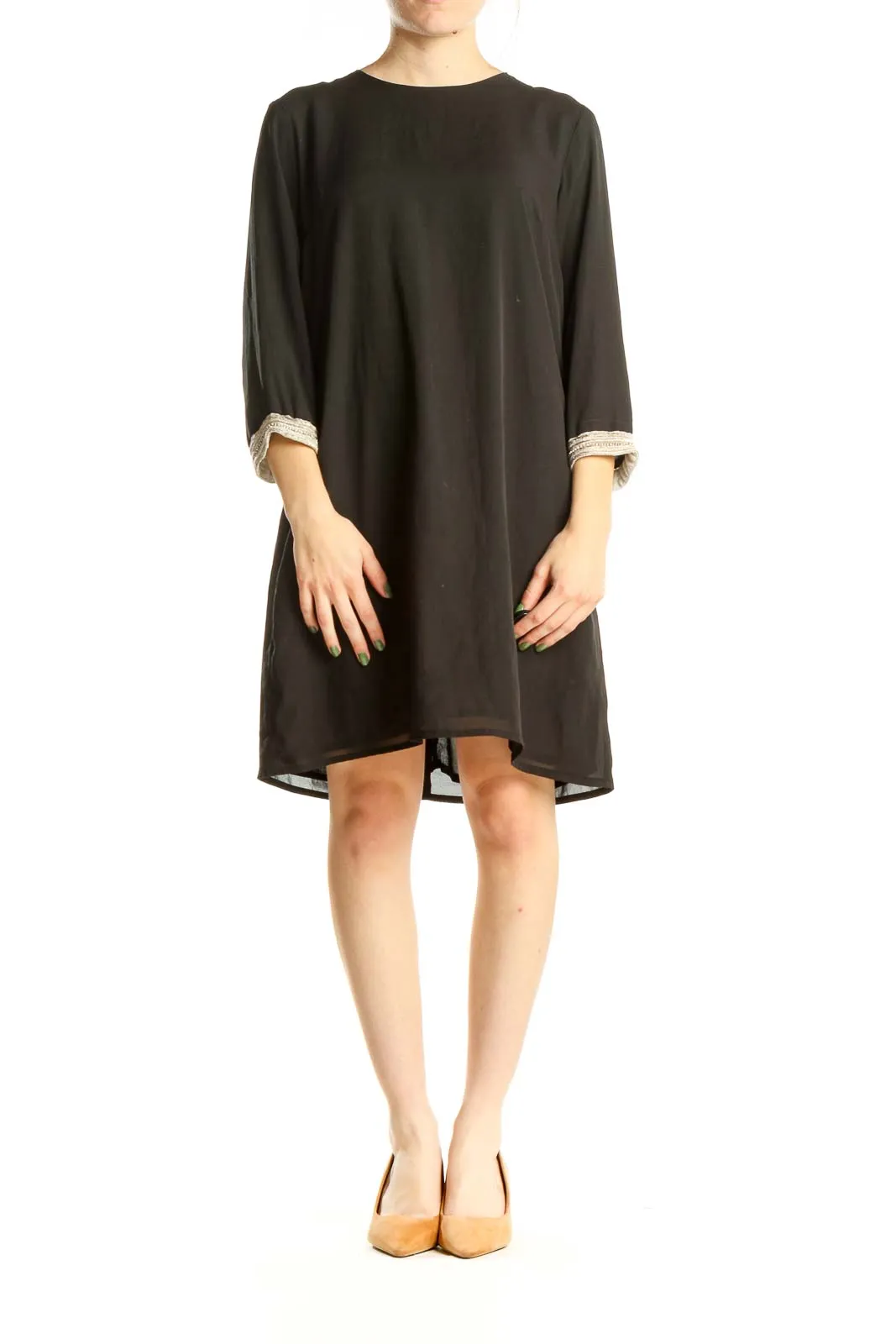 Black Classic Shift Dress With Sequin Cuffs