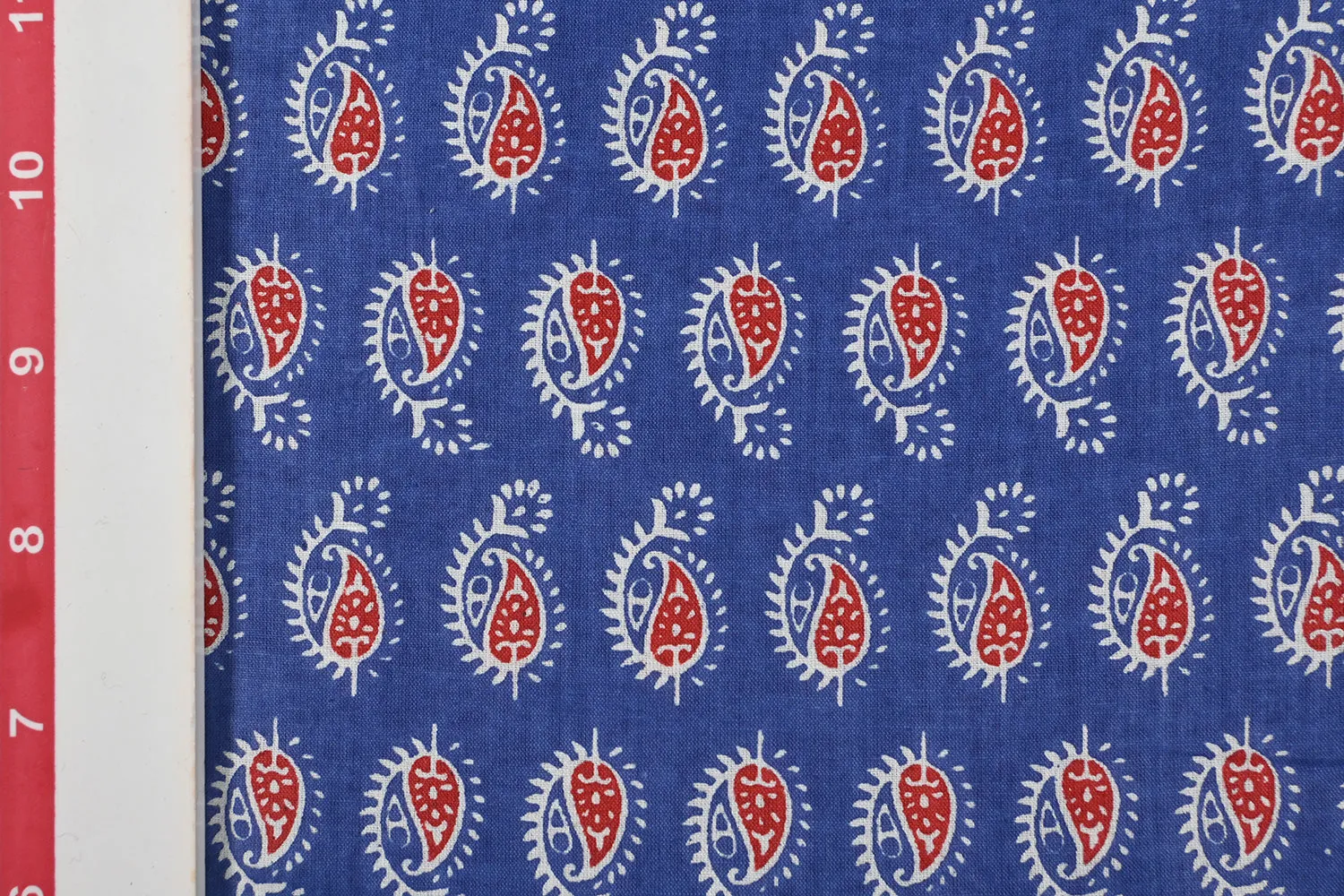 Blue & White Paisley Block Printed Cotton Fabric