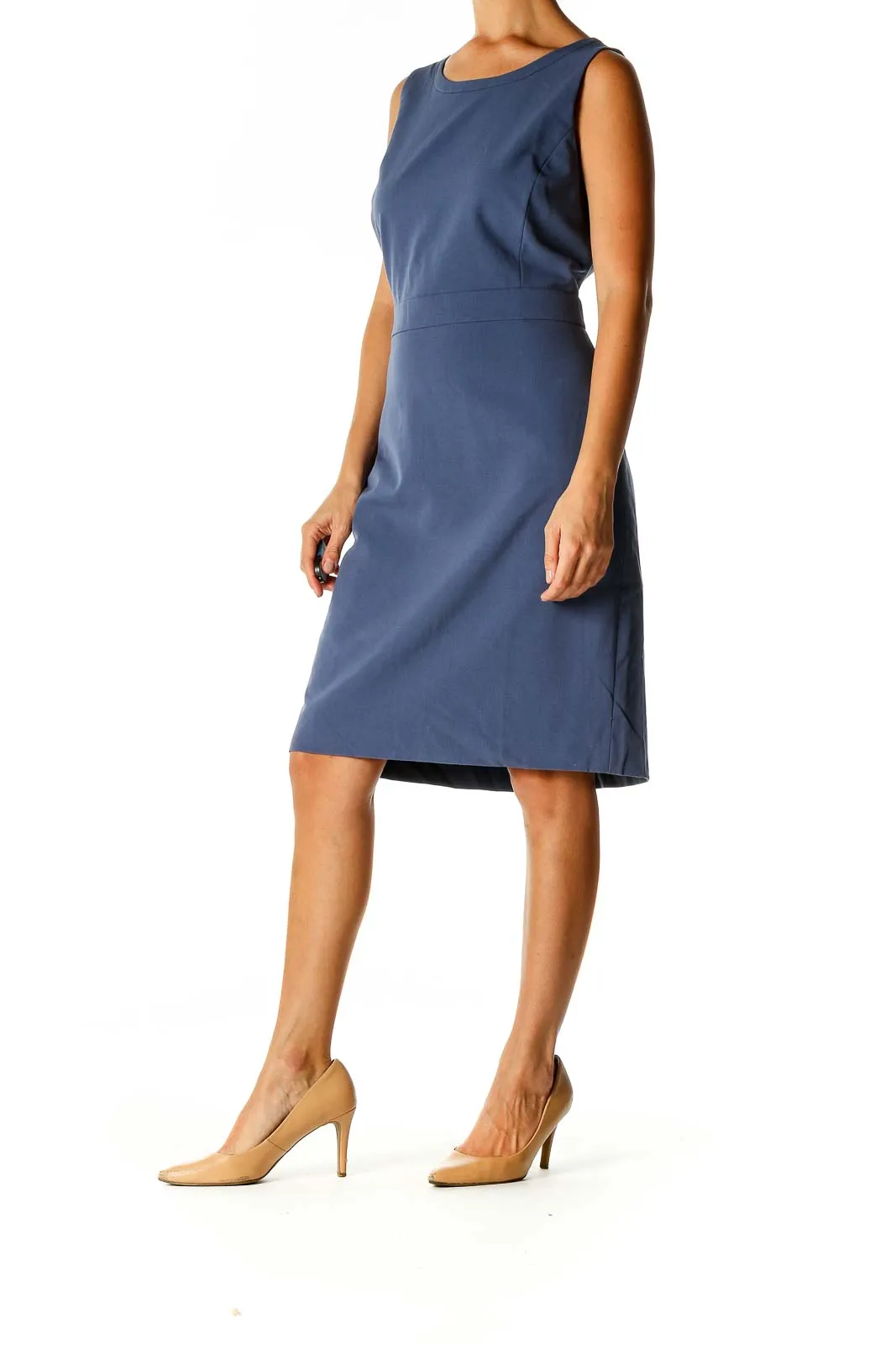 Blue Solid Classic Sheath Dress