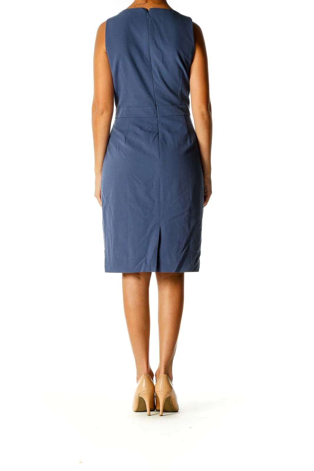 Blue Solid Classic Sheath Dress