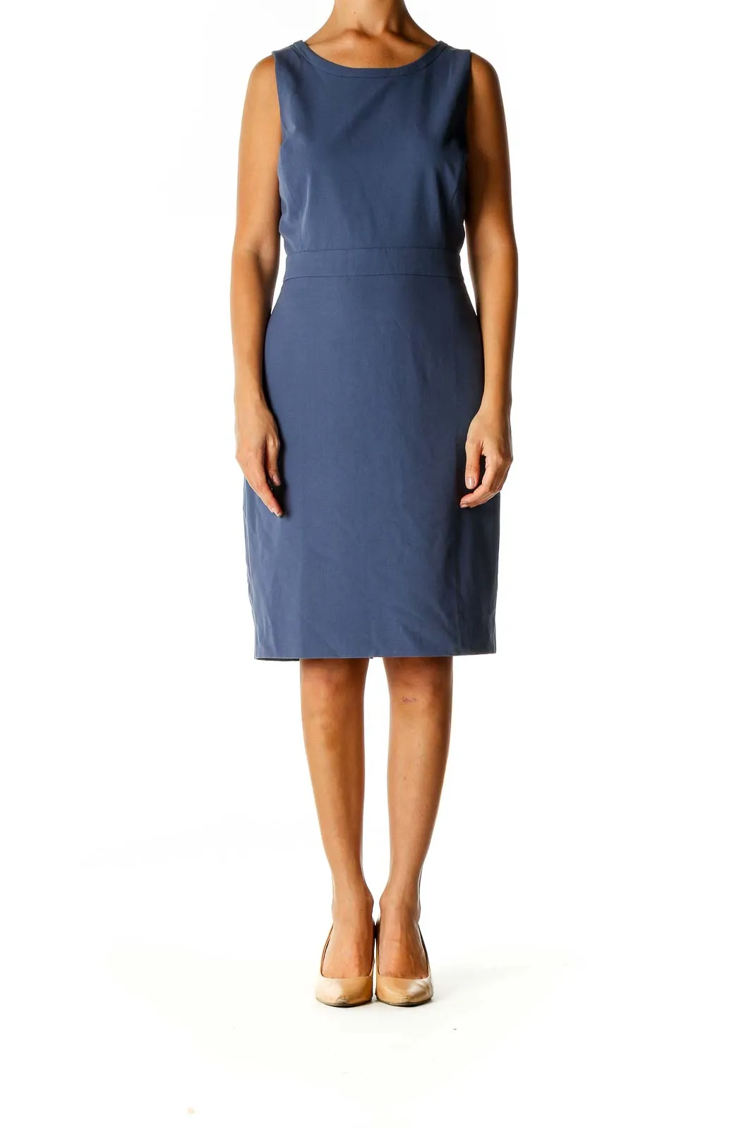 Blue Solid Classic Sheath Dress