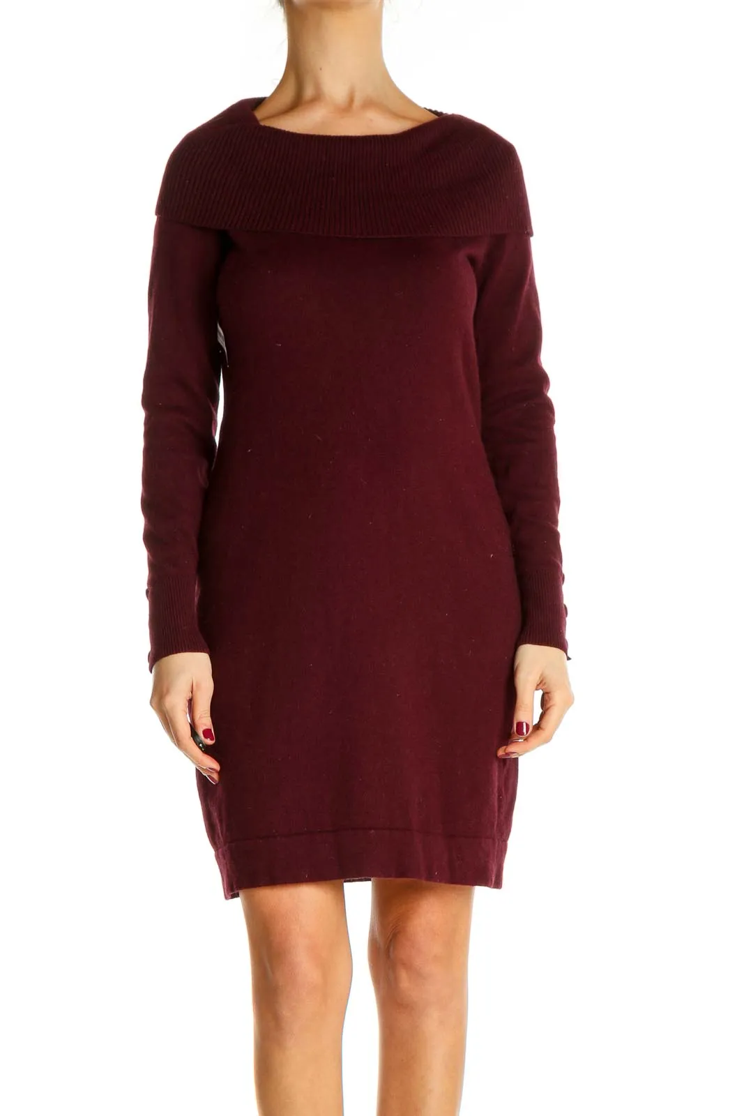 Brown Solid Classic Sheath Dress