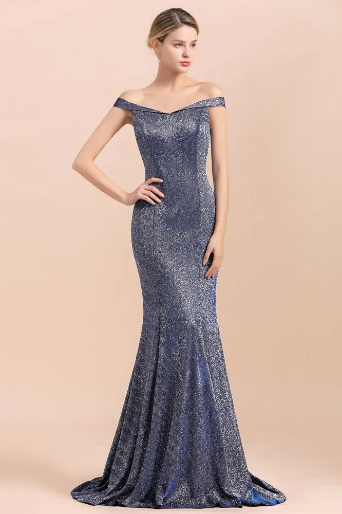 Charming Off-the-Shoulder Bright Silk Mermaid Evening Maxi Gown Floor Length Slim Prom Party Dress