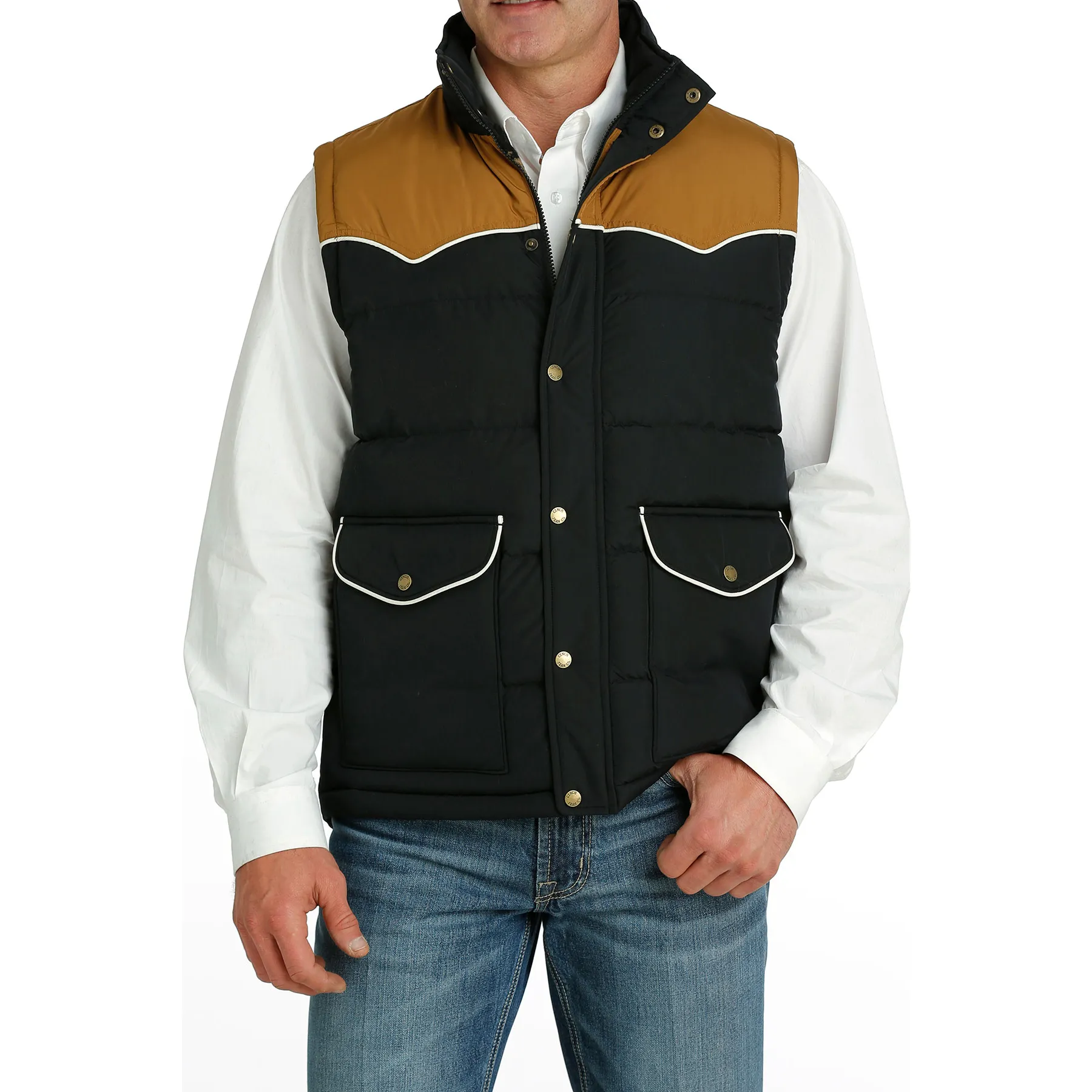 Cinch Men's Black & Brown Snap Button Quilted Vest MWV1578002