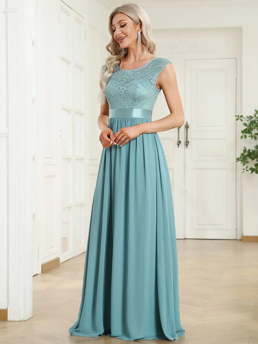 Classic Round Neck Backless Lace Bodice Bridesmaid Dress