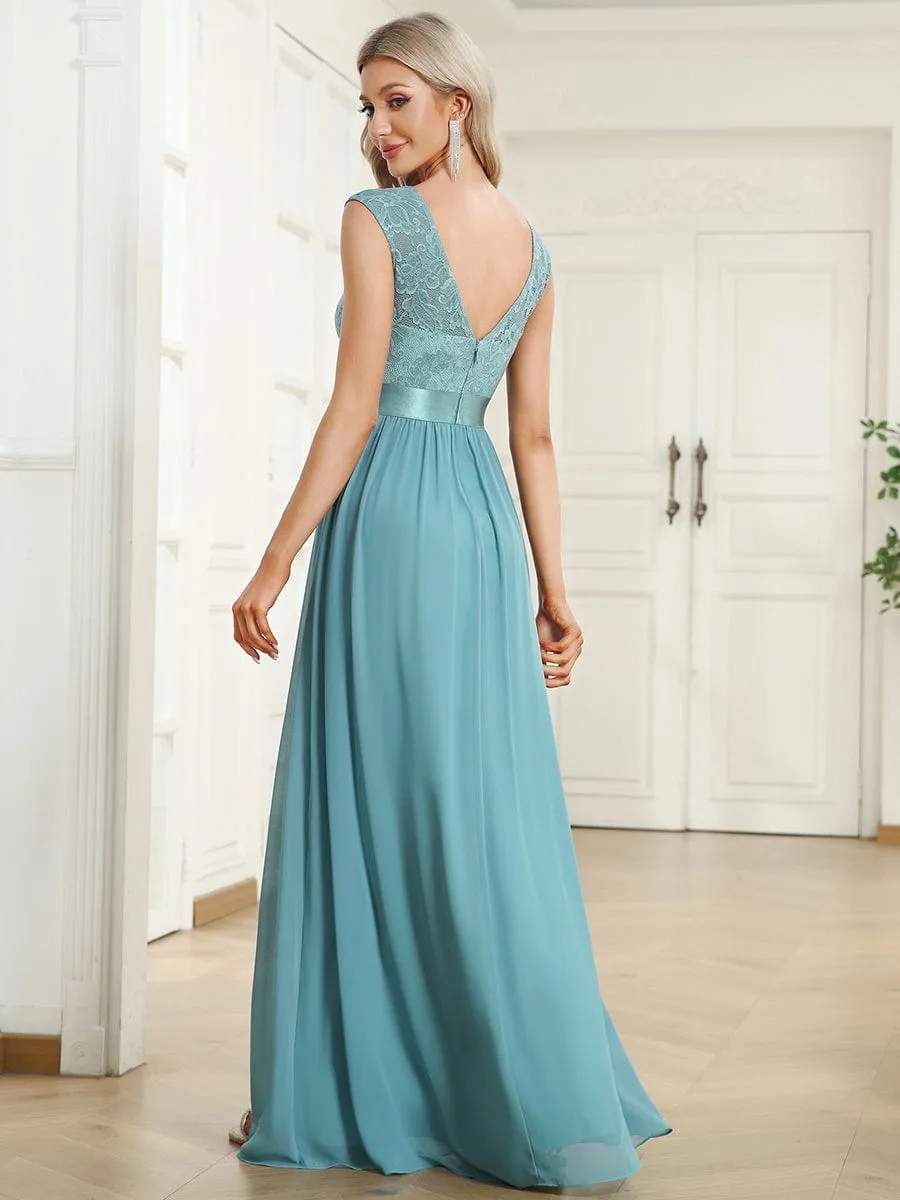 Classic Round Neck Backless Lace Bodice Bridesmaid Dress