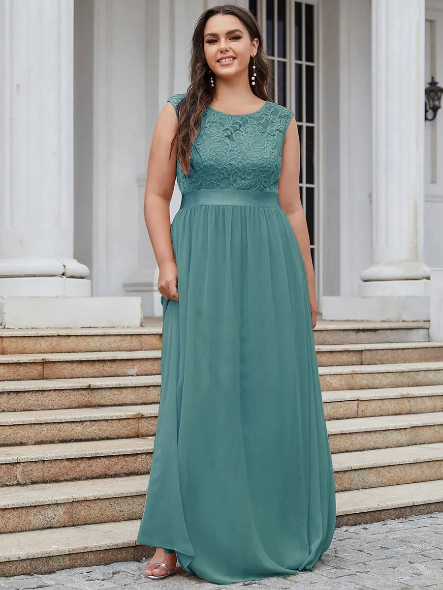 Classic Round Neck Backless Lace Bodice Bridesmaid Dress