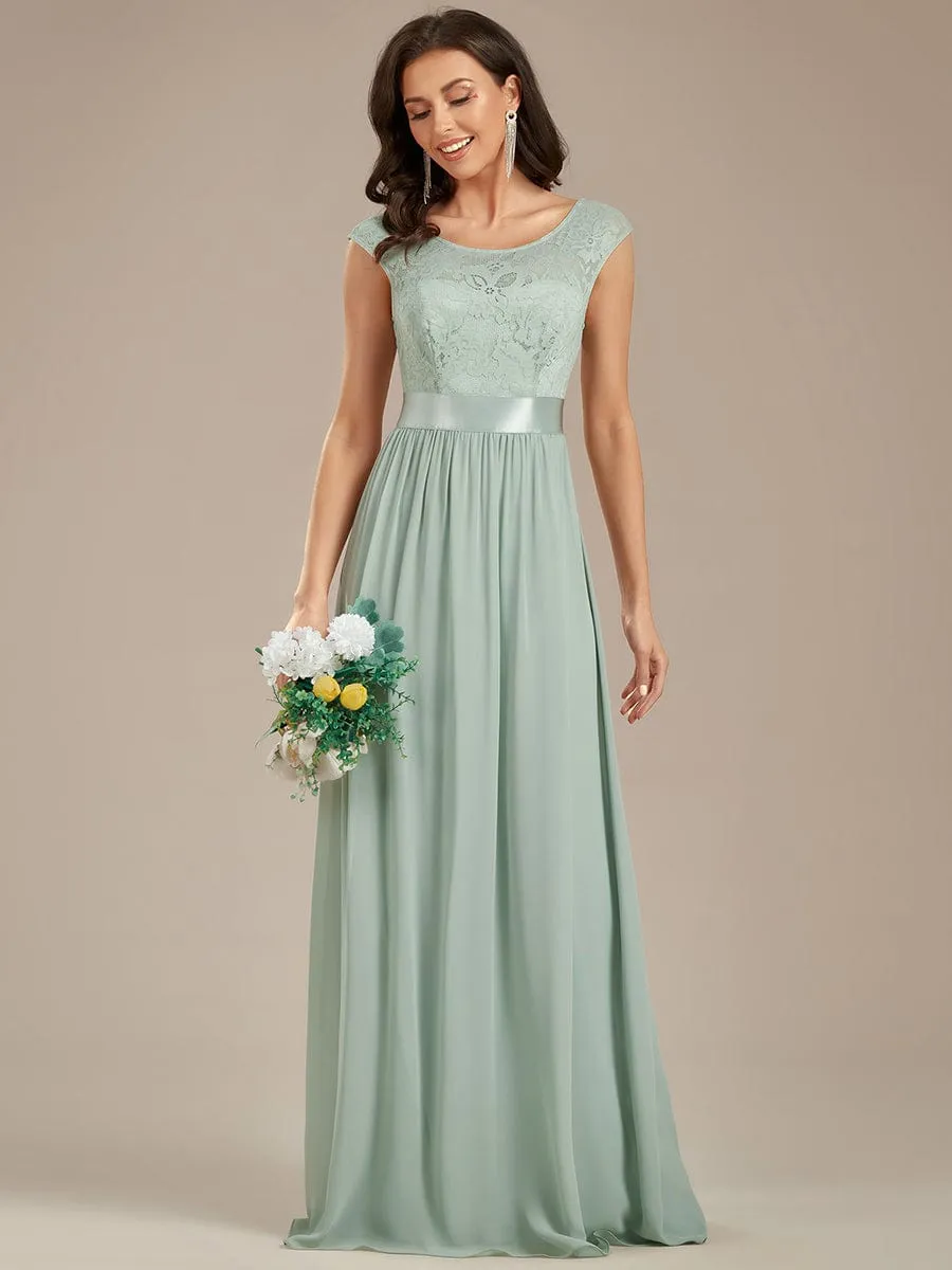 Classic Round Neck Backless Lace Bodice Bridesmaid Dress