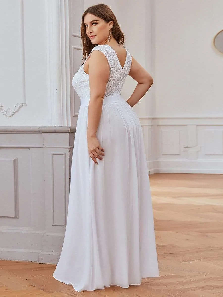 Classic Round Neck V Back Lace Bodice Bridesmaid Dress