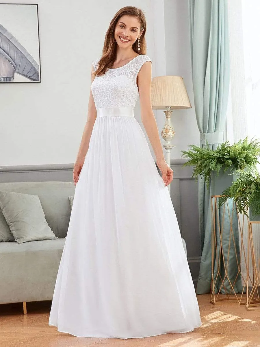 Classic Round Neck V Back Lace Bodice Bridesmaid Dress