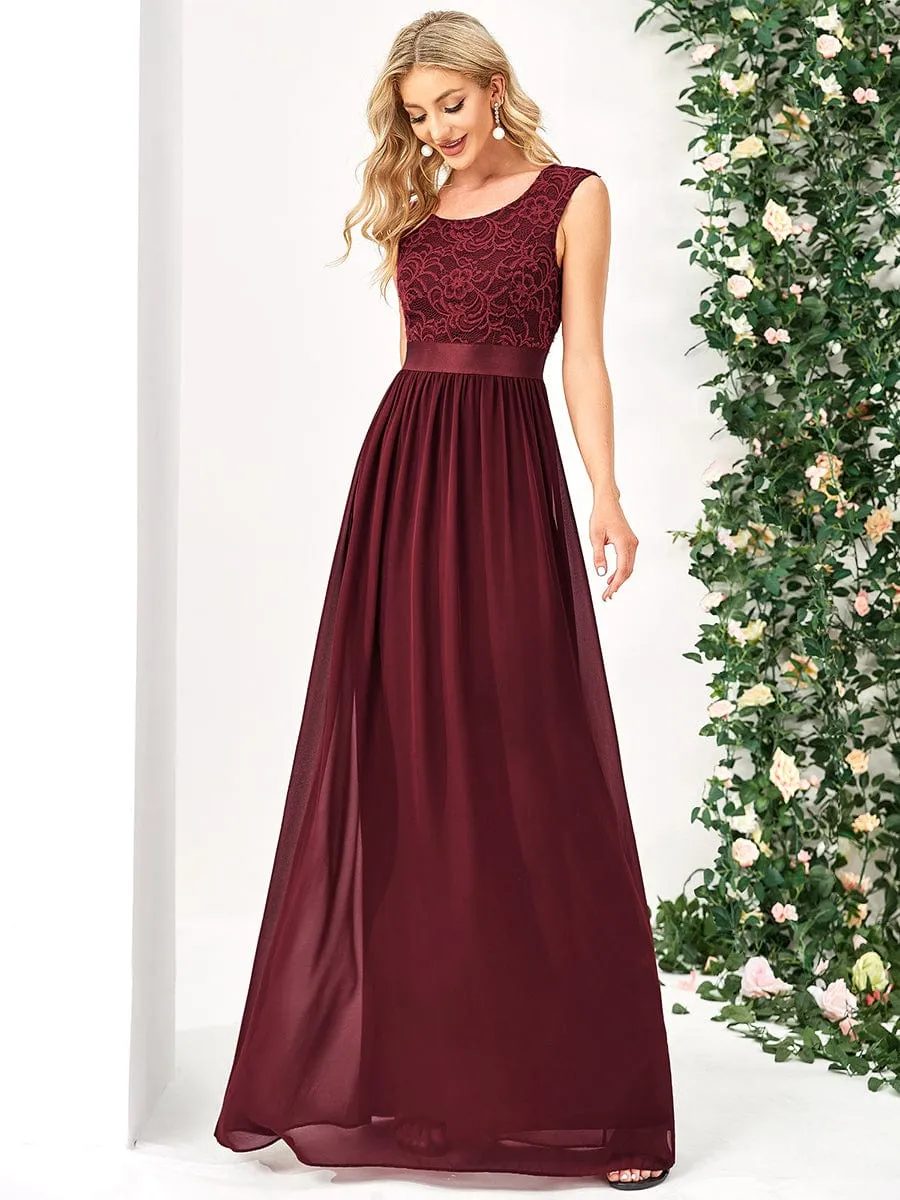 Classic Round Neck V Back Lace Bodice Bridesmaid Dress