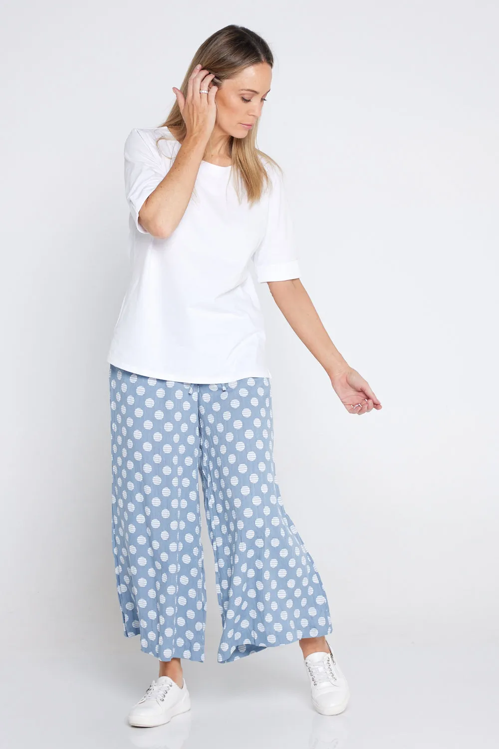 Cleo Wide Leg Drawstring Pants - Denim Blue/Spot