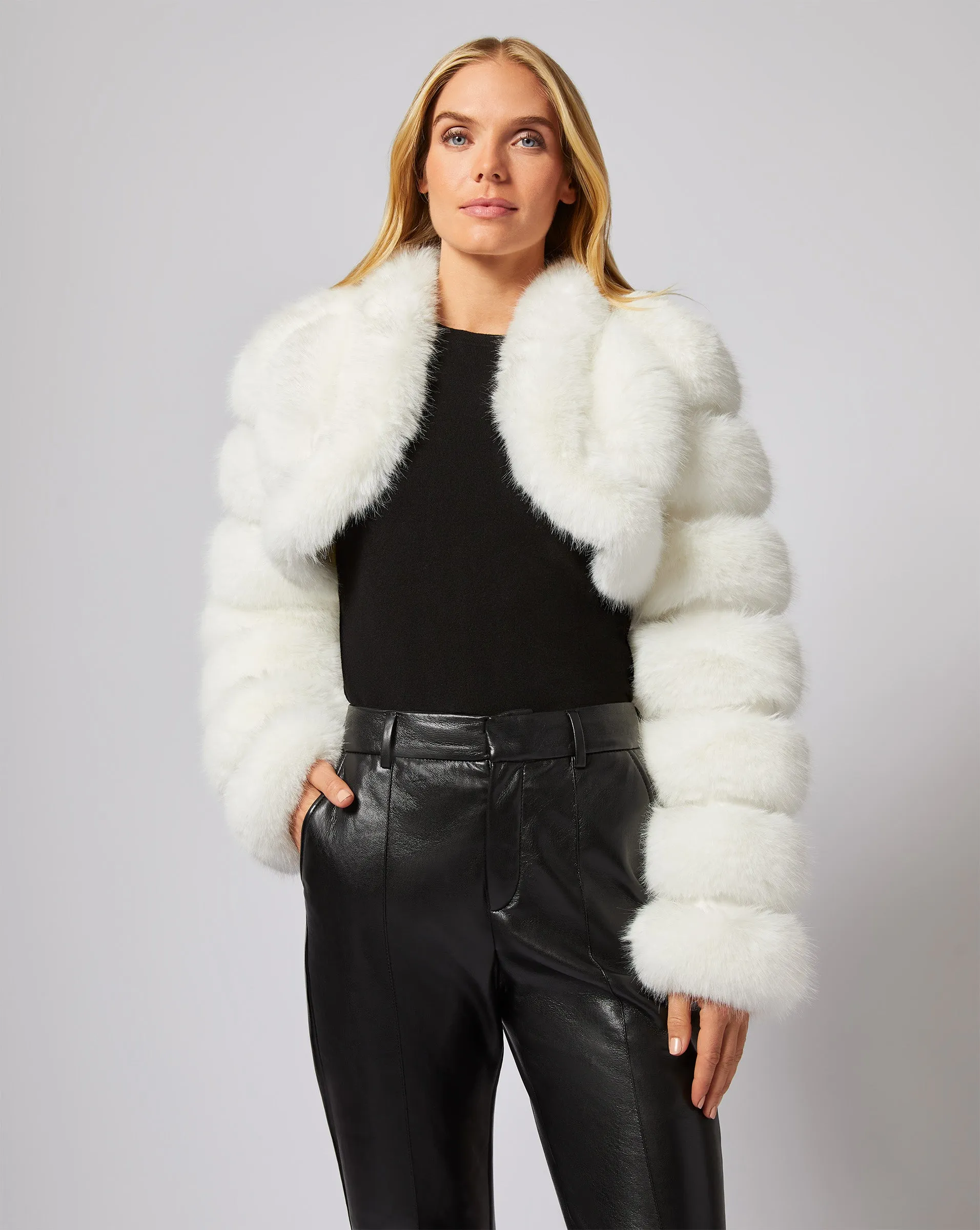 Cropped Channel Quilt Fox Faux Fur Jacket