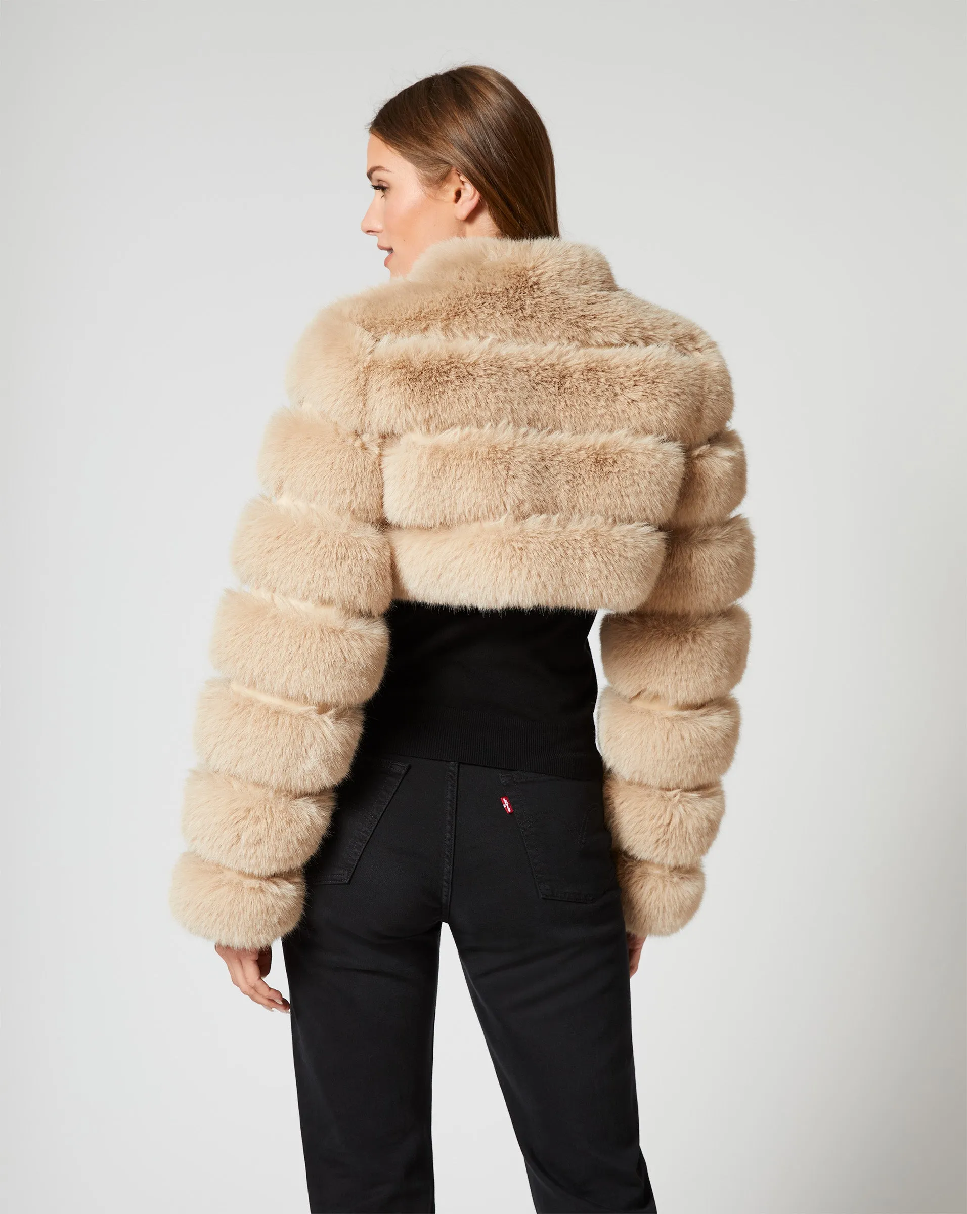 Cropped Channel Quilt Fox Faux Fur Jacket