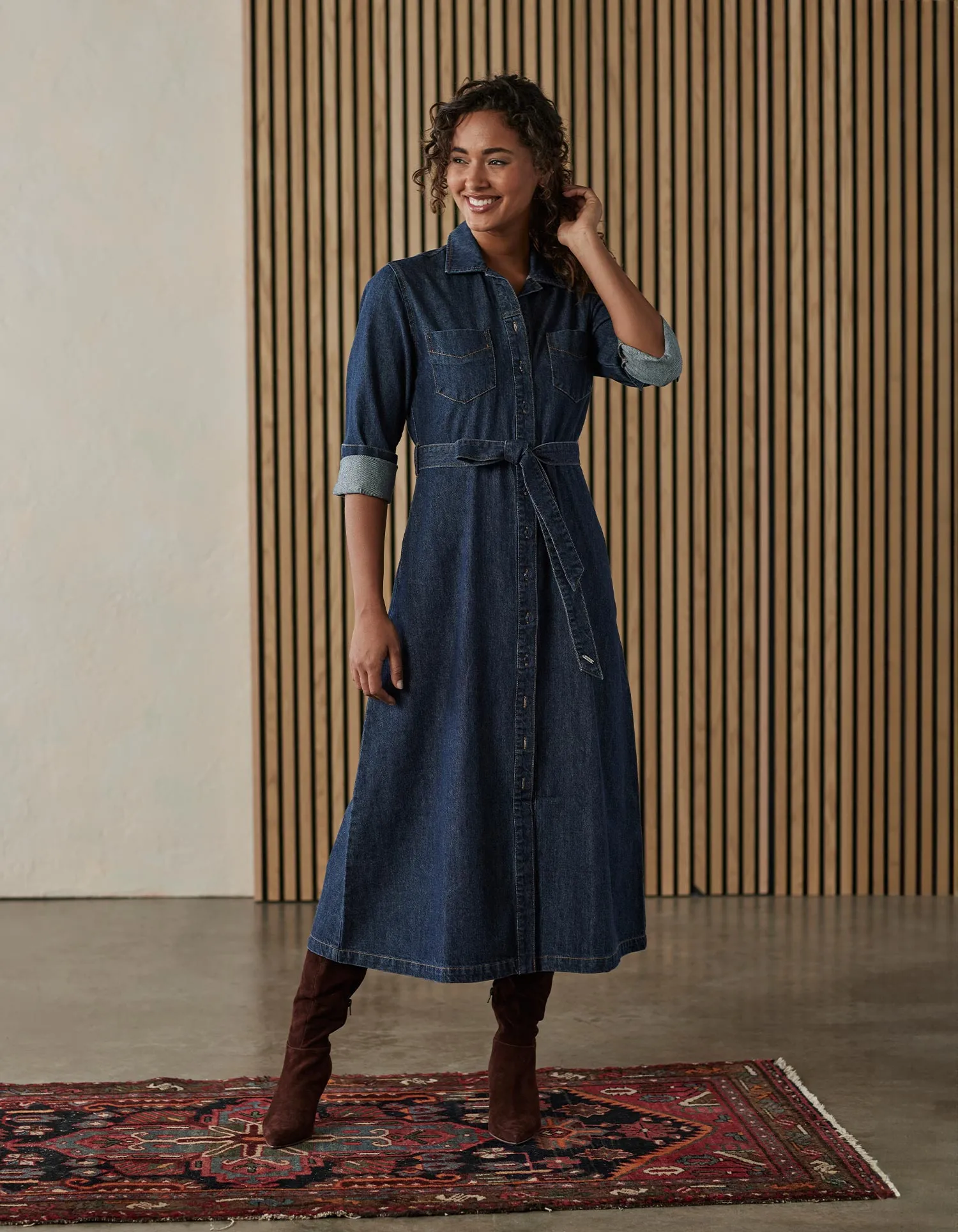 Denim Shirt Dress in Dark Wash