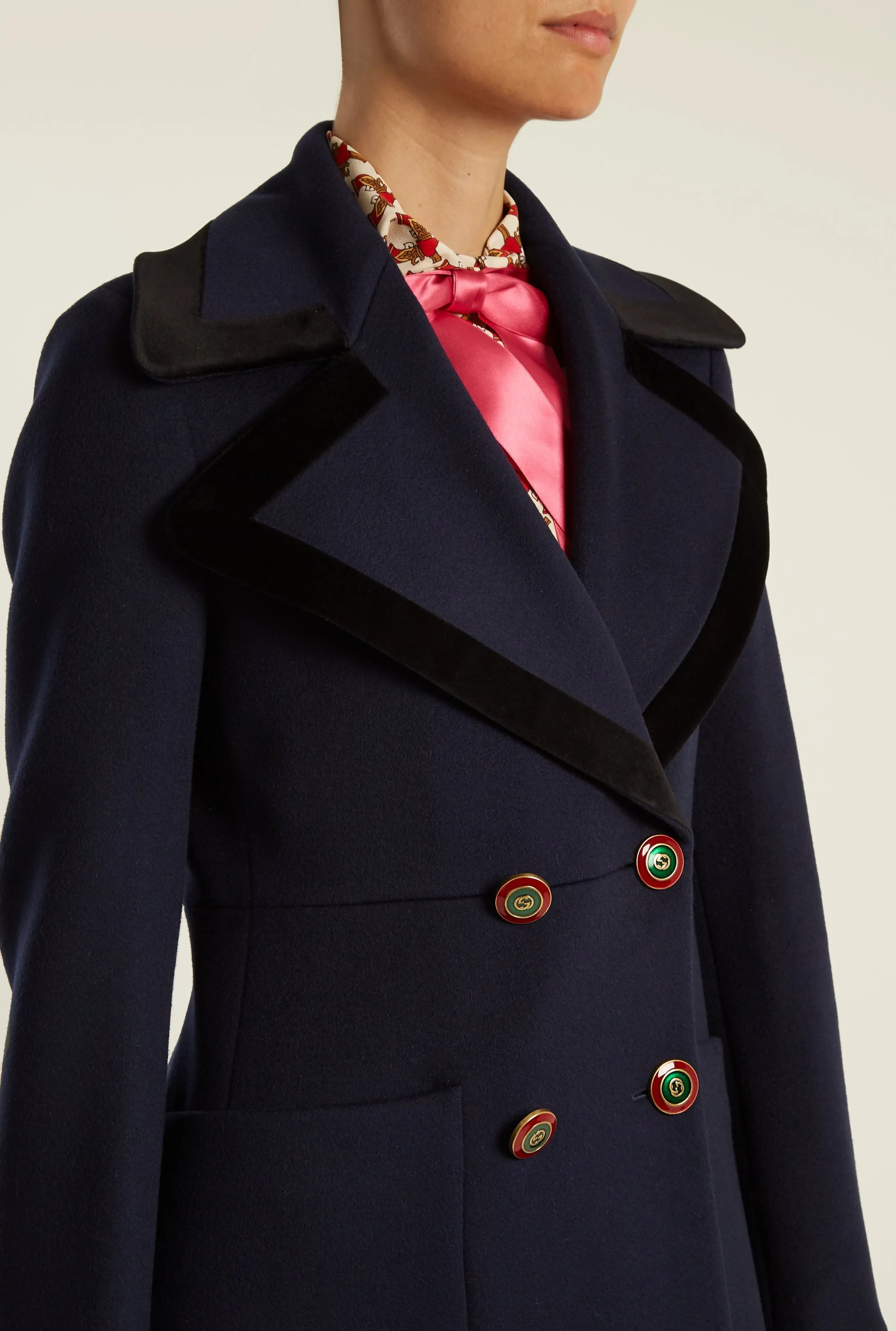 Double-Breasted Peak Lapel Wool Coat