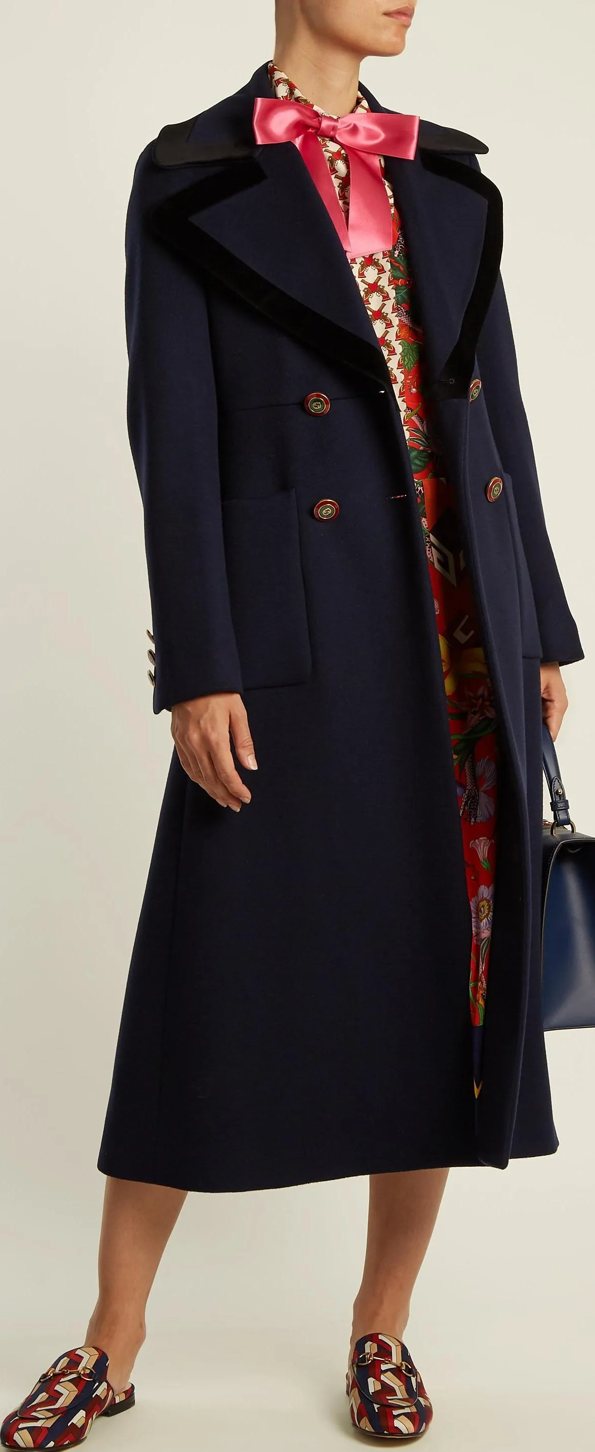 Double-Breasted Peak Lapel Wool Coat