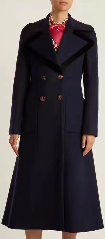 Double-Breasted Peak Lapel Wool Coat