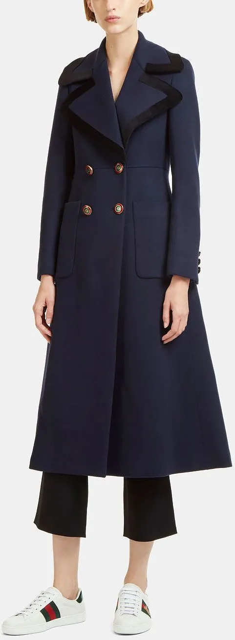 Double-Breasted Peak Lapel Wool Coat