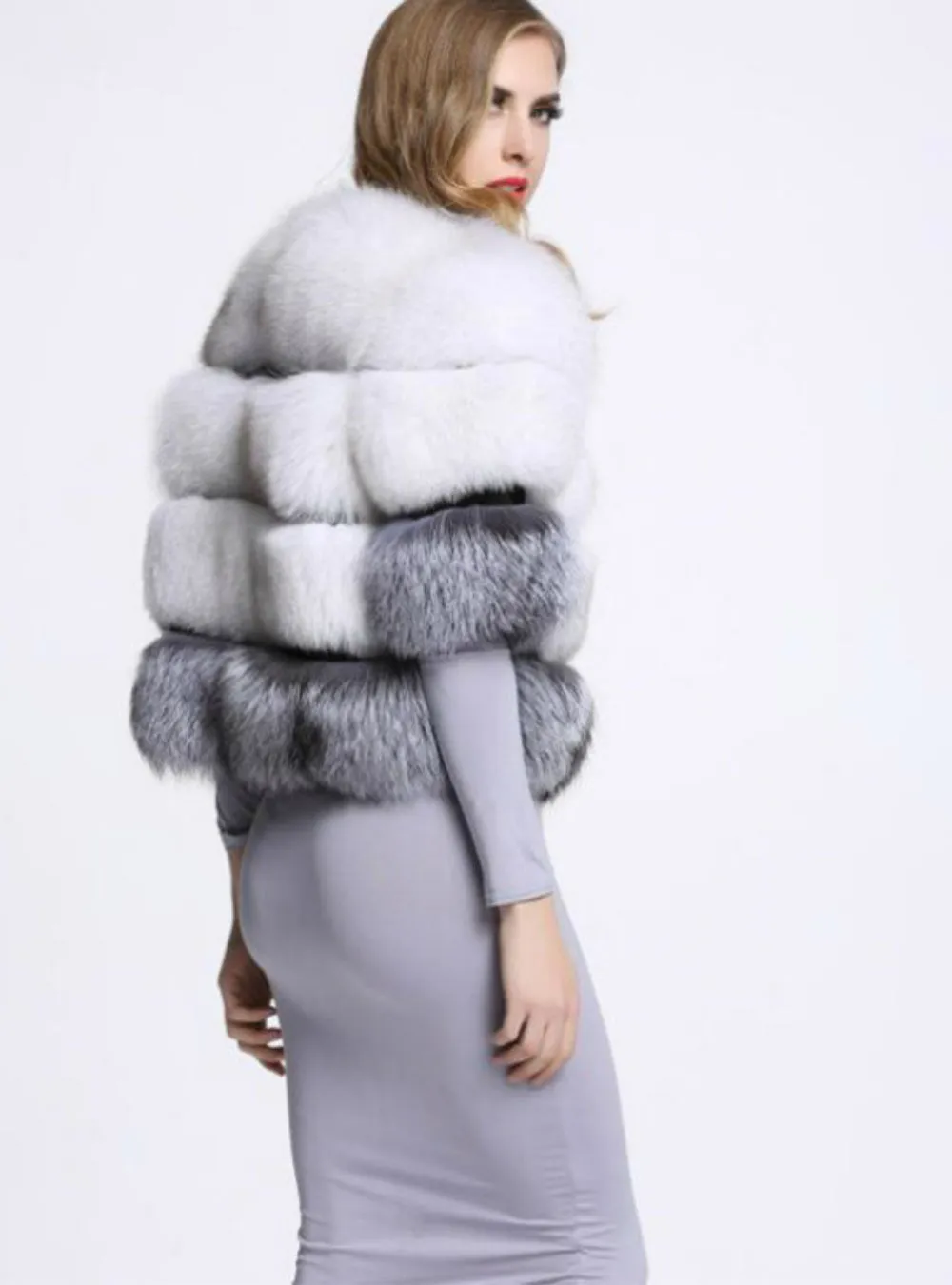 Faux Fox Fur Short Half Sleeve Coat Female