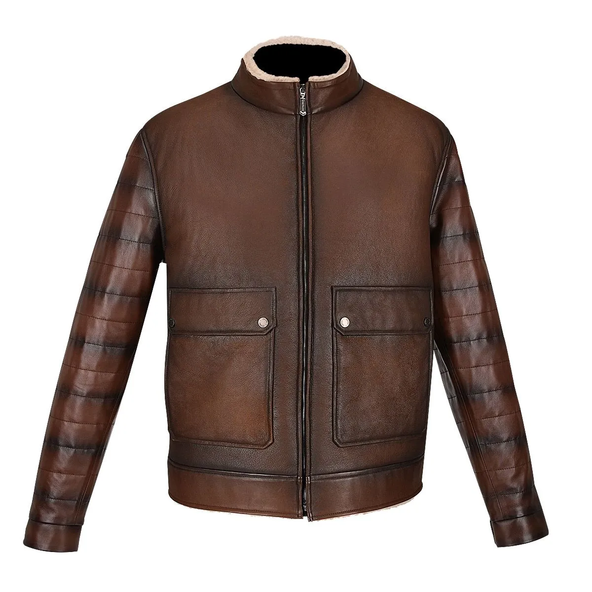 H309BOC - Cuadra brown casual fashion sheepskin leather shearling jacket for men