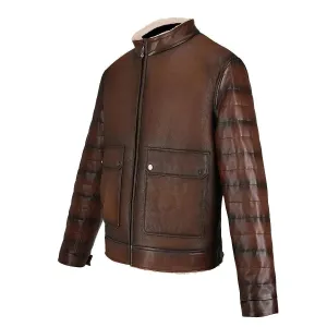 H309BOC - Cuadra brown casual fashion sheepskin leather shearling jacket for men