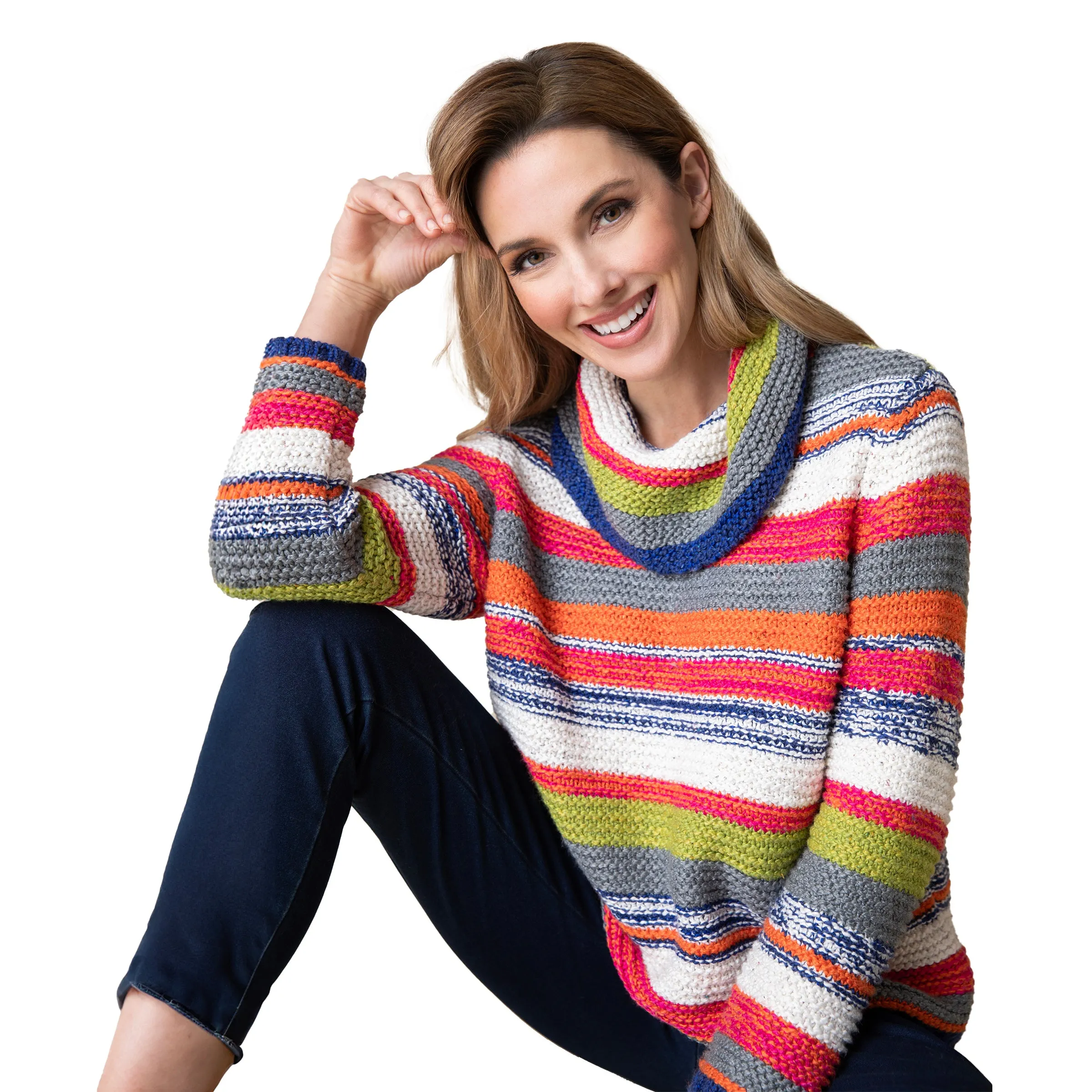 Habitat "Rustic Stripes" Foldover Cowl Neck Sweater Top - 89307