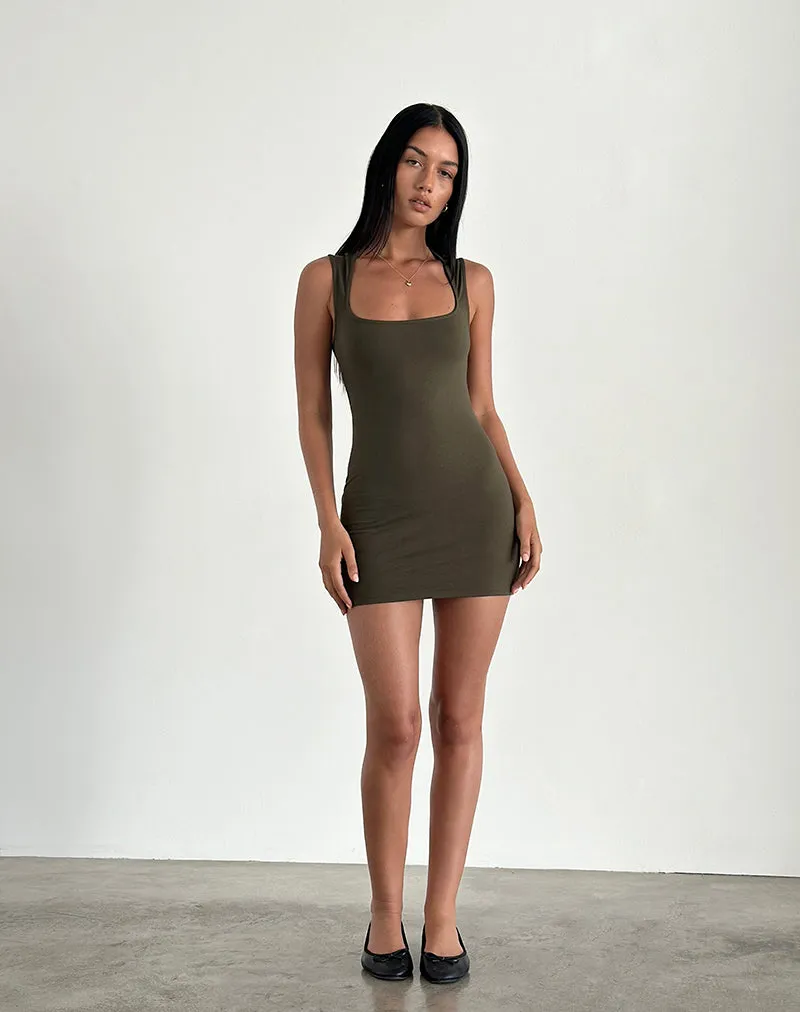 Jinsuen Mini Dress in Lycra Olive