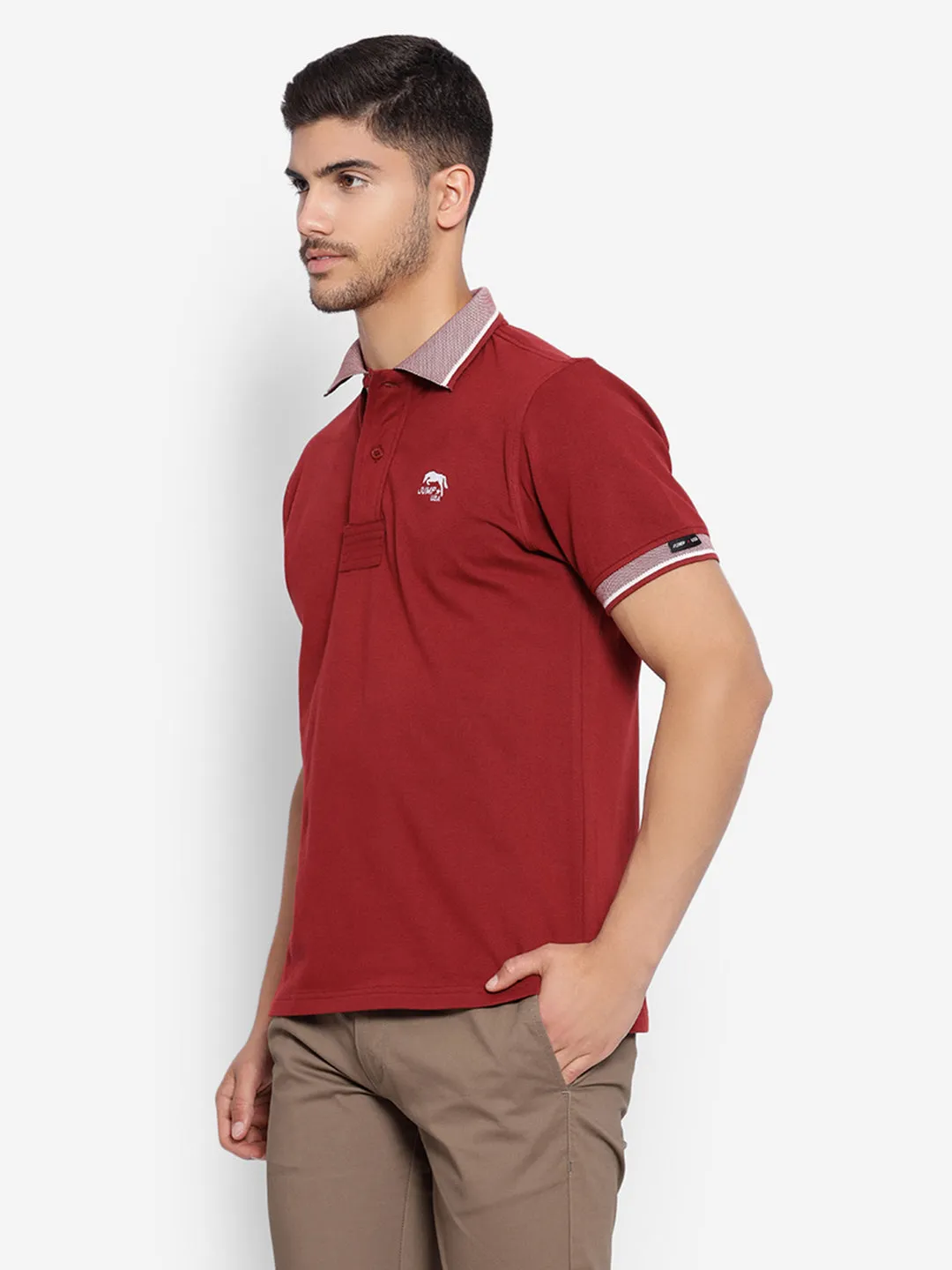 JUMP USA Men Red Solid Polo Collar Pure Cotton T-shirt