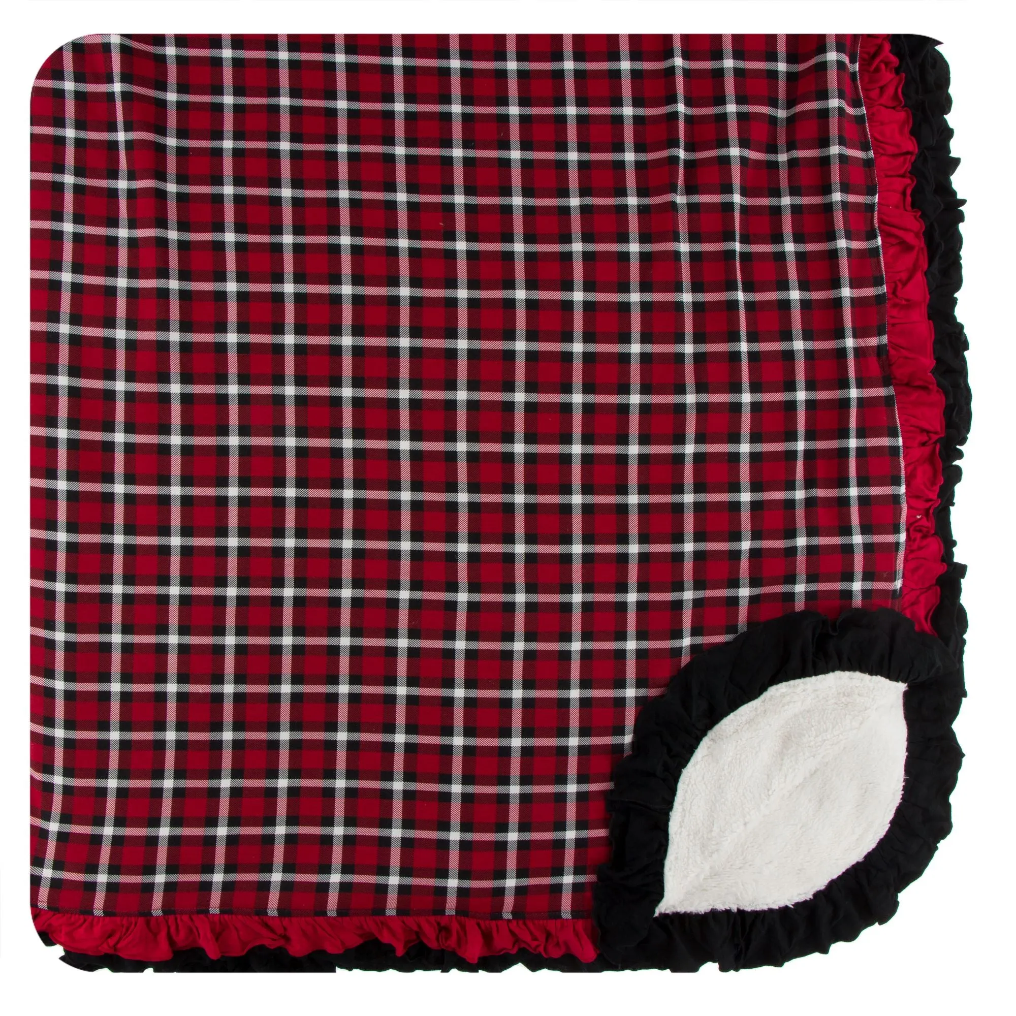 KicKee Pants Crimson 2020 Holiday Plaid Sherpa-Lined Double Ruffle Throw Blanket