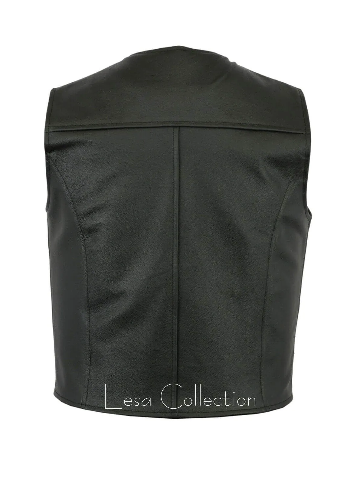 Leather Waistcoat Biker Vest Motorcycle Motorbike Leather Vest With 2Zip Pocket