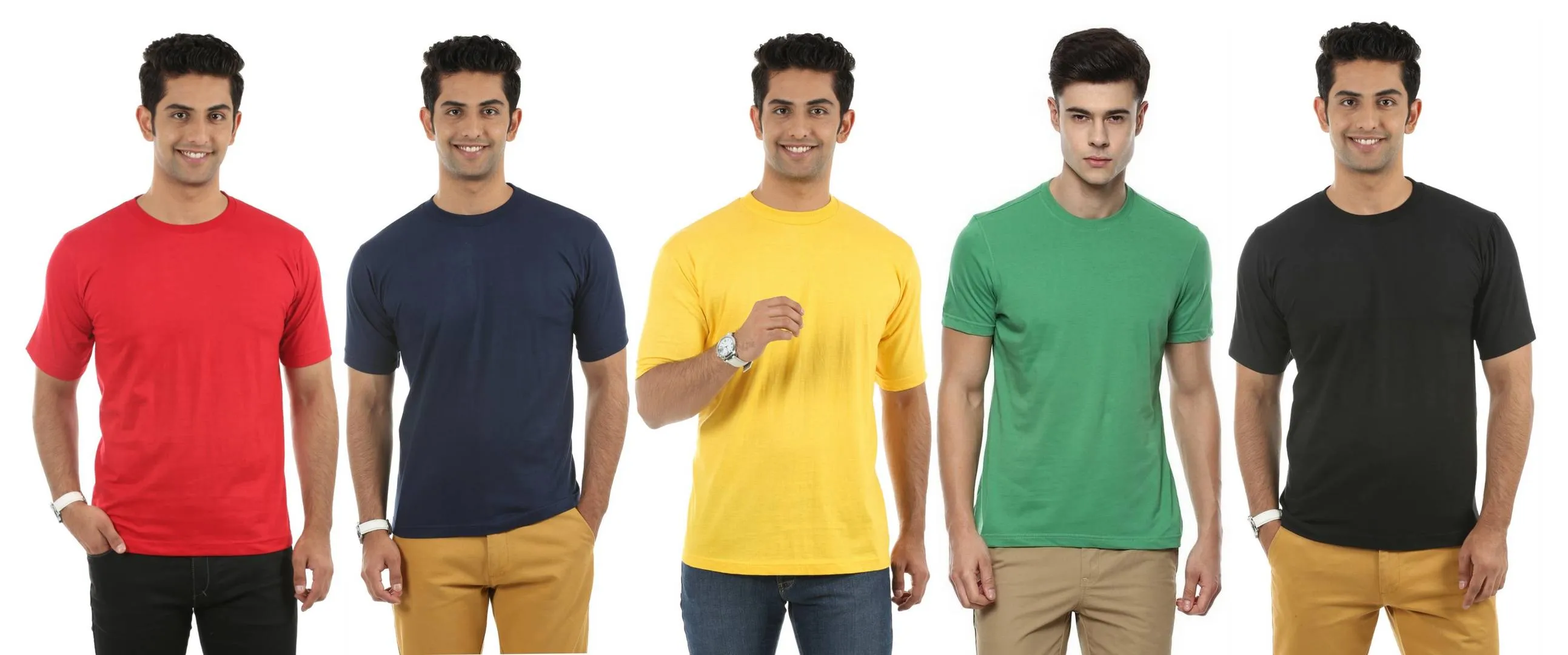 Men's Multicoloured Cotton Blend Solid Round Neck Tees (Pack of 5)