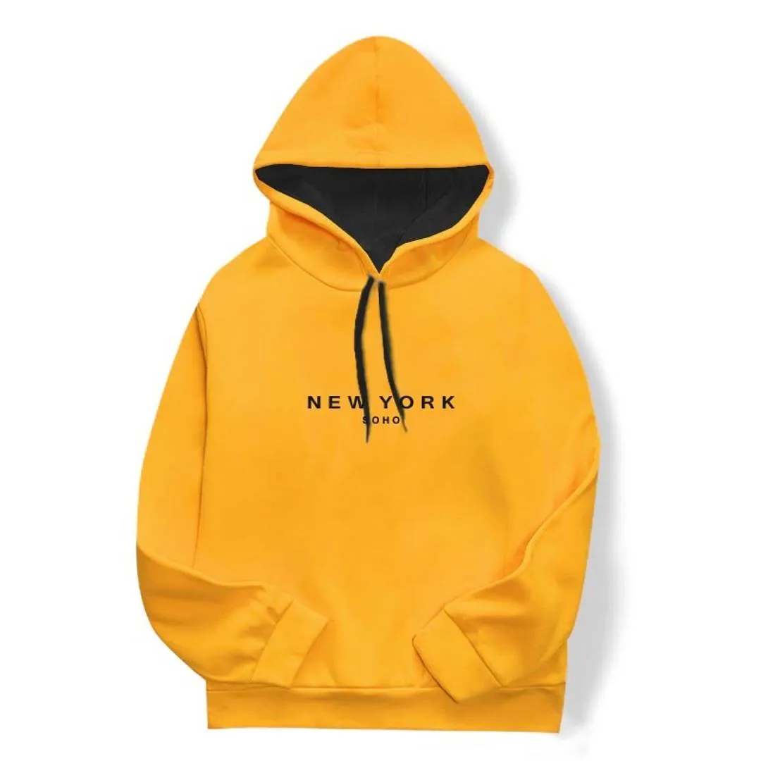 Men's Yellow Cotton Printed  Long Sleeves Hoodies