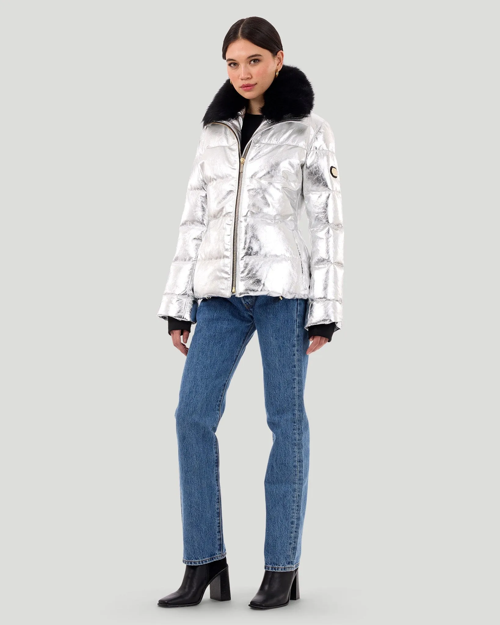 Metallic Après-Ski Jacket with Detachable Toscana Shearling Lamb Collar