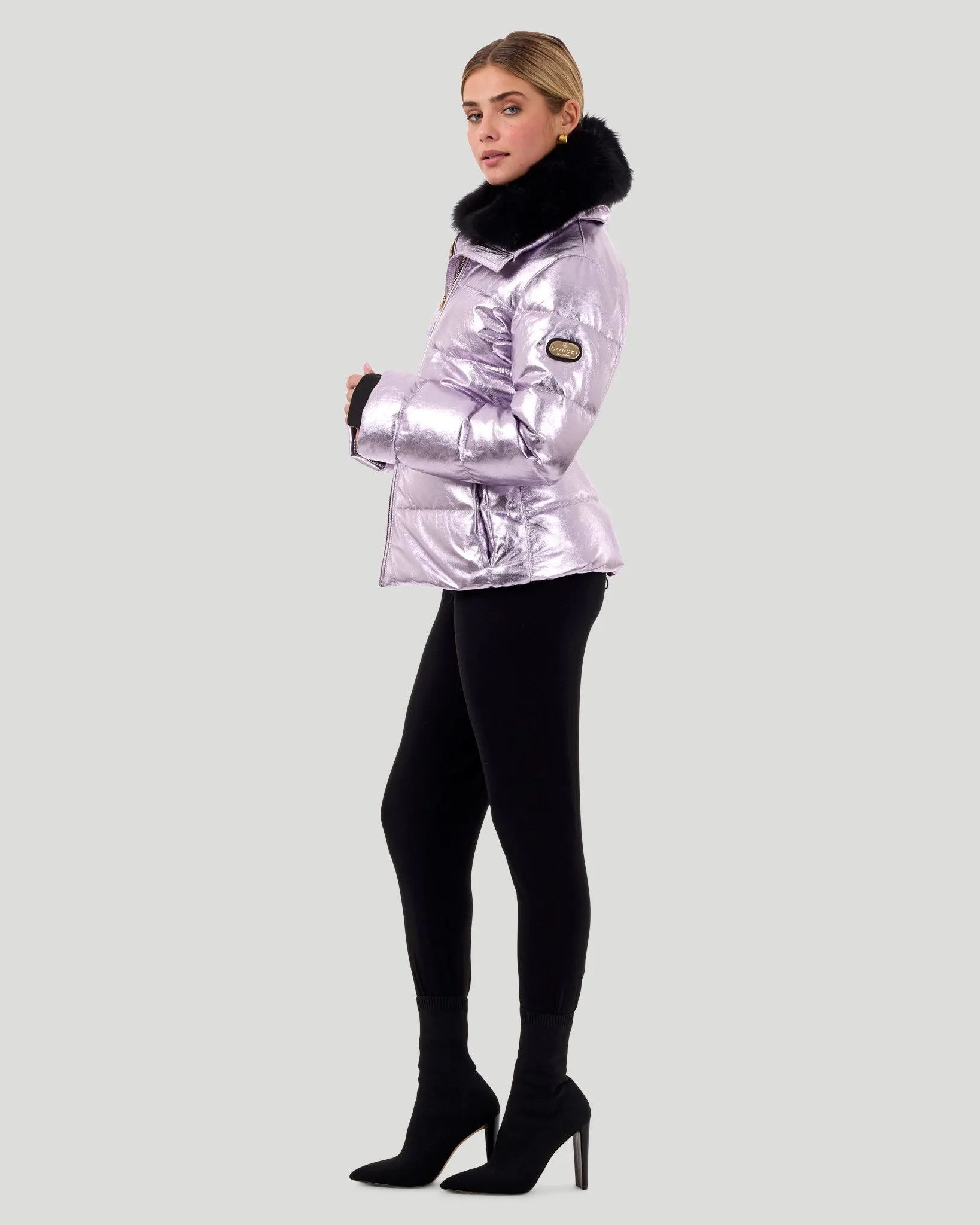 Metallic Après-Ski Jacket with Detachable Toscana Shearling Lamb Collar