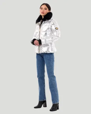 Metallic Après-Ski Jacket with Detachable Toscana Shearling Lamb Collar