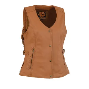 Milwaukee Leather MLL4566 Ladies Fringed Leather Saddle Snap Front Vest