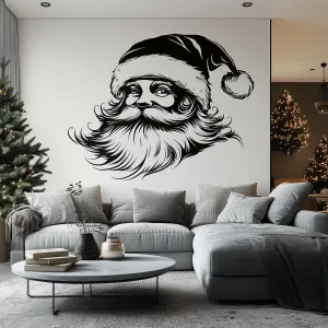 Minimalist Santa Wall Mural | Black Christmas Decor | Elegant Holiday Wall Decal | Modern Santa Claus Sticker Festive Monochrome Decoration