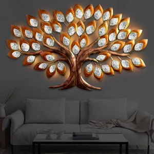 M.S. ART Decorative Classic Iron Wall Hanging Big himmartTheme Gold Tree LED for Home Living Room MSA_02