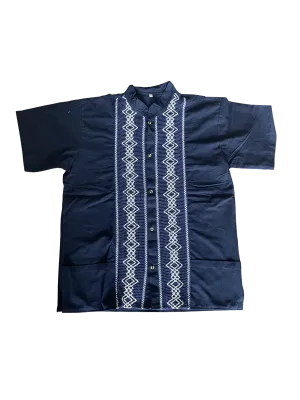 Navy Blue Guayabera Shirt