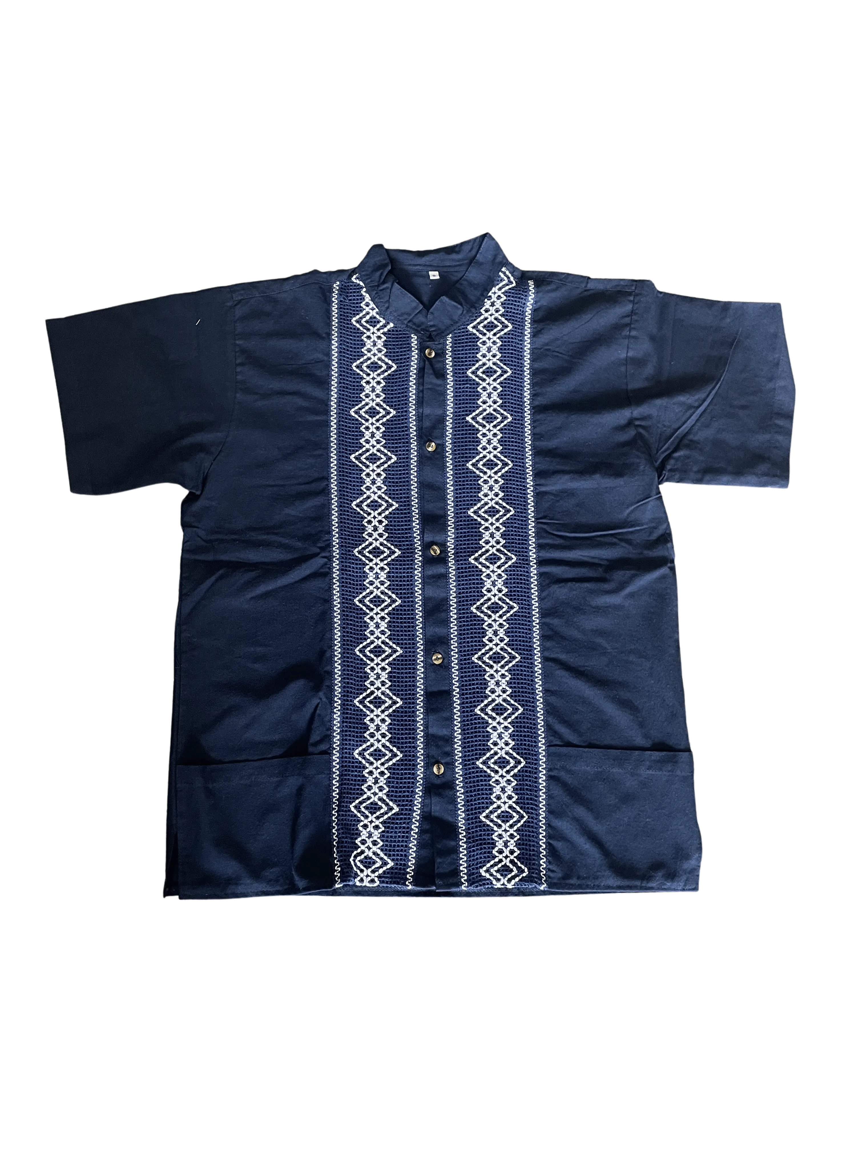 Navy Blue Guayabera Shirt